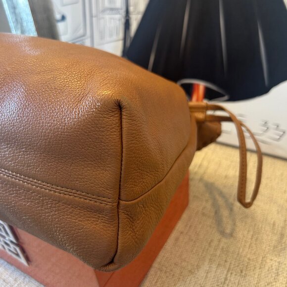 Tory Burch "Marion" Cognac Brown Pebbled Leather Large Slouchy Shopper Tote - Picture 7 of 16